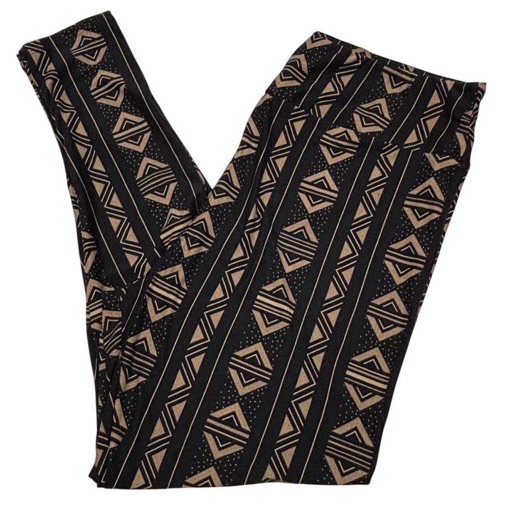LuLaRoe Womens Leggings Size TC2 Black Tan Geometric Tribal Aztec Plus 18+ NWT